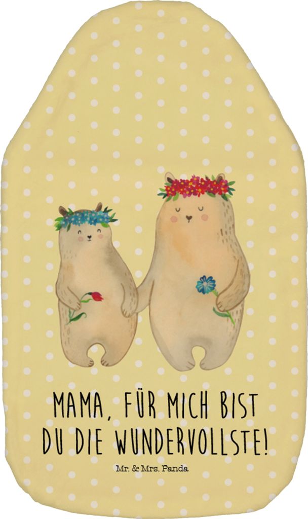 Mr. & Mrs. Panda Wärmflasche Bären mit Blumenkranz - Gelb Pastell - Geschenk, Muttertag, Mutter, gummi, Flauschige, Kinder, Lieblingsmensch, Wär...