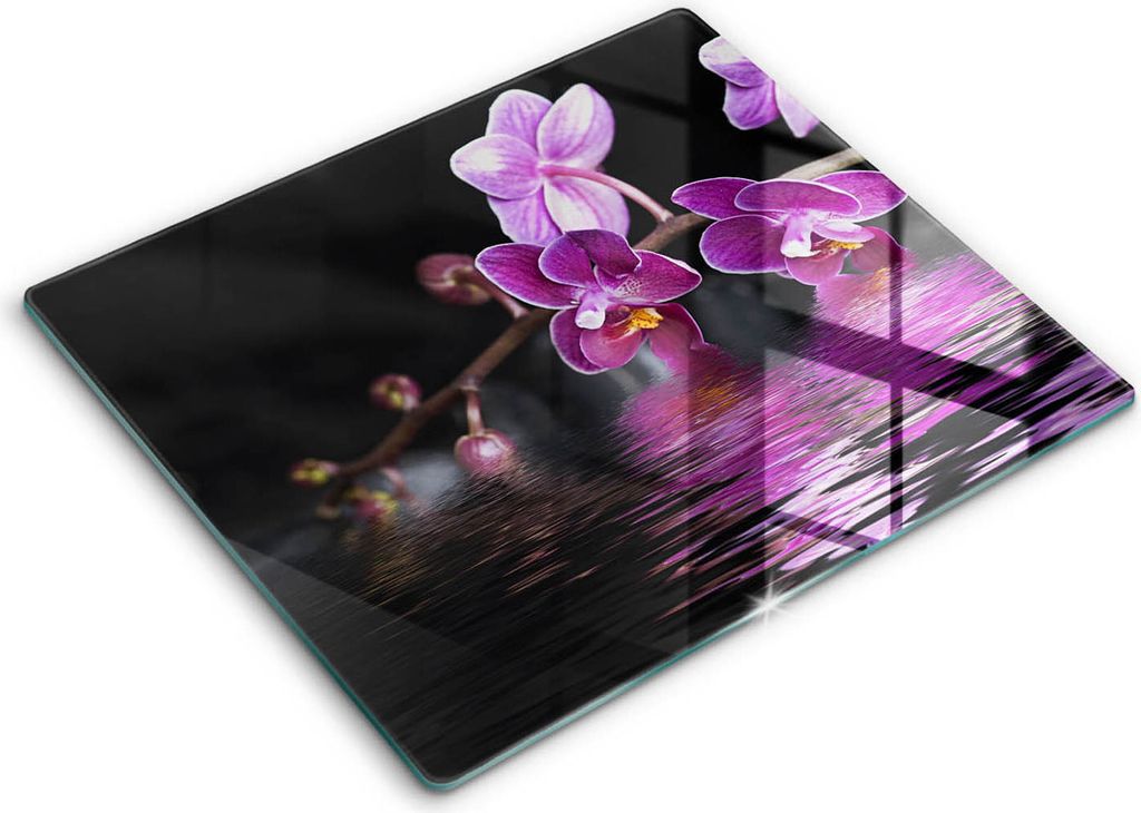 Abdeckung Glas - Küchenabdeckung - 60x52 cm - Abdeckplatte -Orchideen-Zen-Wasser