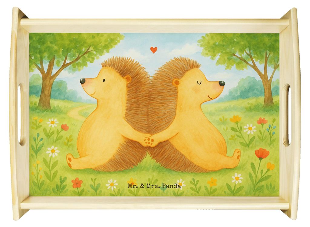 Mr. & Mrs. Panda Tablett Igel händchenhaltend Design - Weiß - Geschenk, Hocheitstag, Tee, Verliebt, Holztablett, Verknallt, Hochzeit, Jahrestag, ...