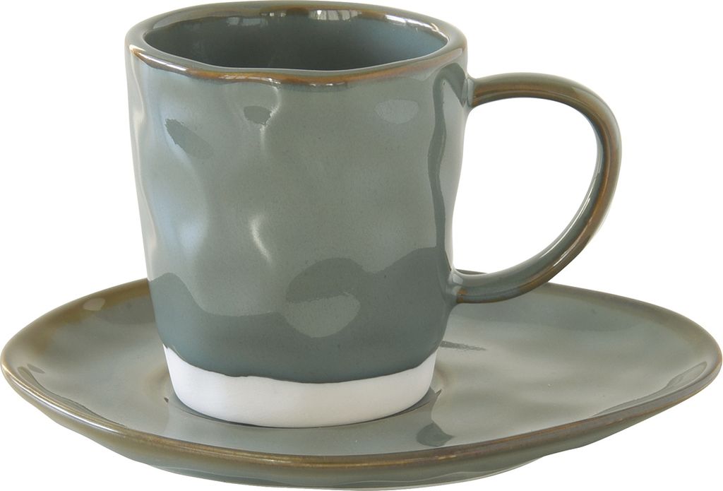 Tasse mit Untertasse INTERIORS celadon graugrün 250ml aus Porzellan Easy Life WA