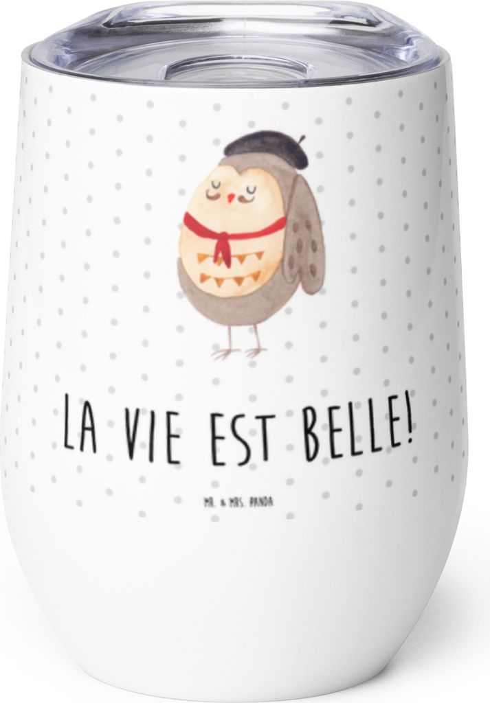 Mr. & Mrs. Panda Thermo Becher Eule Frankreich - Weiß - Geschenk, thermosbecher, kaffee tasse, Thermobecher, glühweinbecher, glühwein, Das Leben...