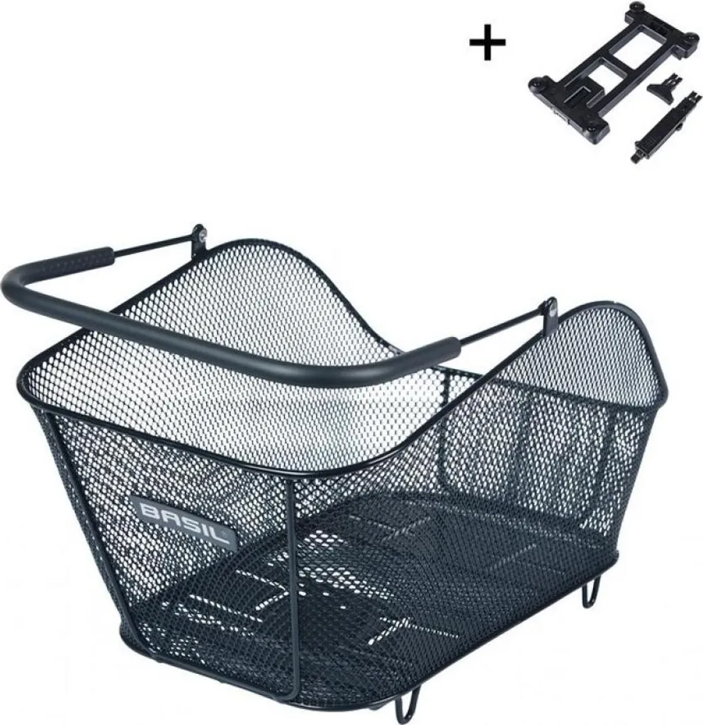 Panier de vélo arrière Basil Icon M noir, acier maillé avec fixation NX