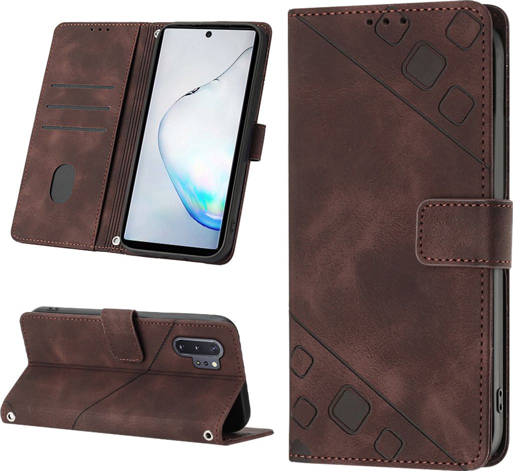 Hülle für Samsung Galaxy Note 10+ Prägung Flip Leder Brieftasche Schutzhülle mit Ständer Braun