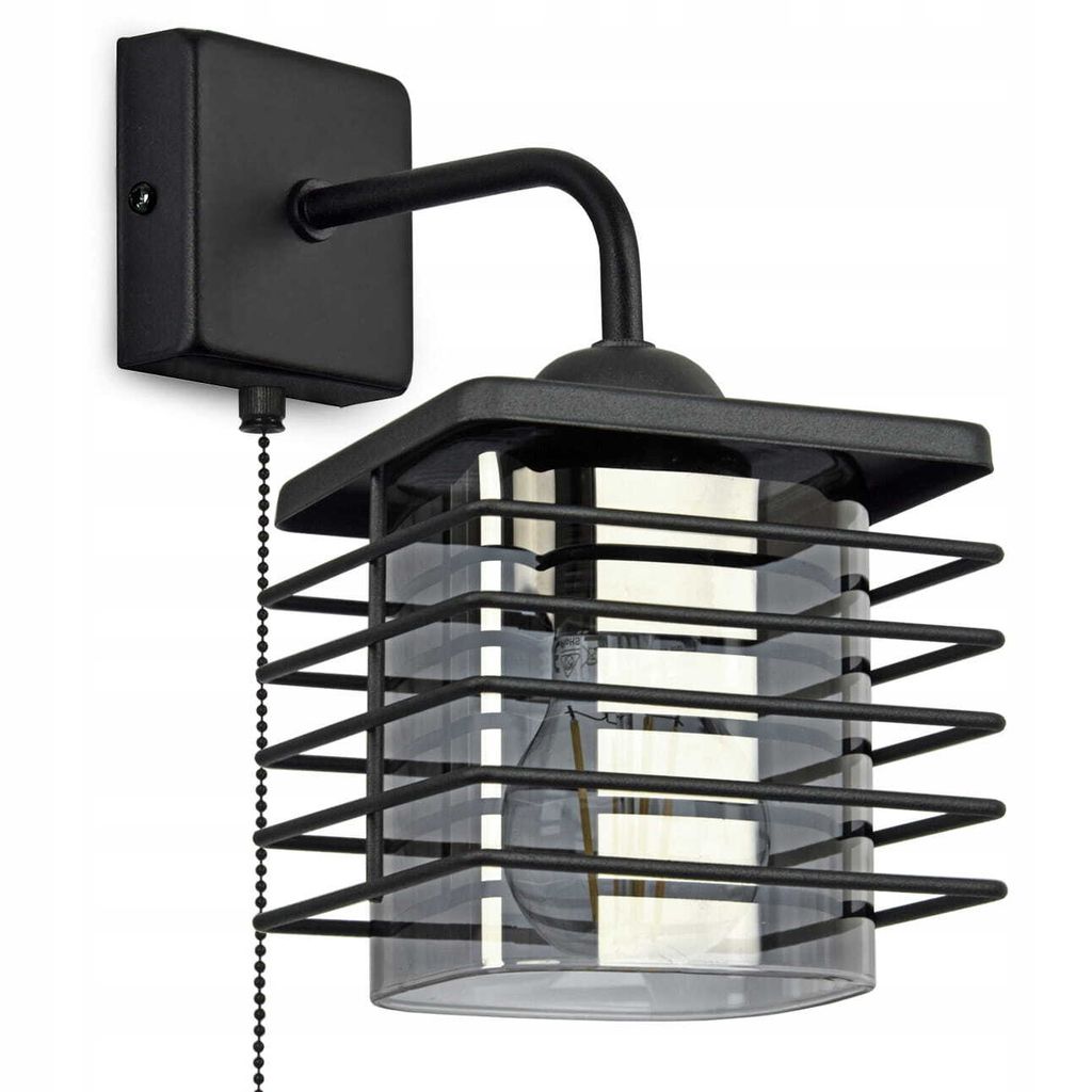 LUXOLAR Wandlampe mit Schalter LED Drahtabdeckung und Glasschirm E27 60W - Wandleuchte Innen für Wohnzimmer, Küchen - Schwarz