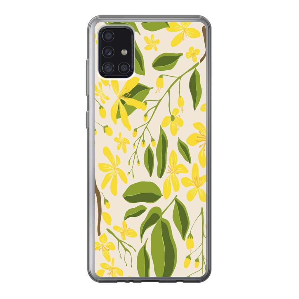 MuchoWow Handyhülle Schutzhülle Hülle für Samsung Galaxy A52 5G Blume - Gelb - Muster Silikon Softcase Handy Hülle - Umschlag