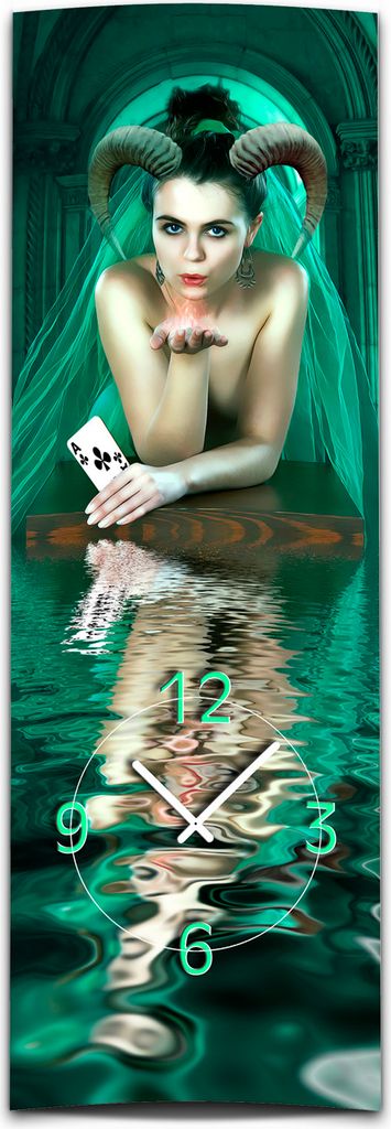 Wanduhr XXL 3D Optik Dixtime digital Frau Daemon 30x90 cm hochkant leises Uhrwerk GL-013H