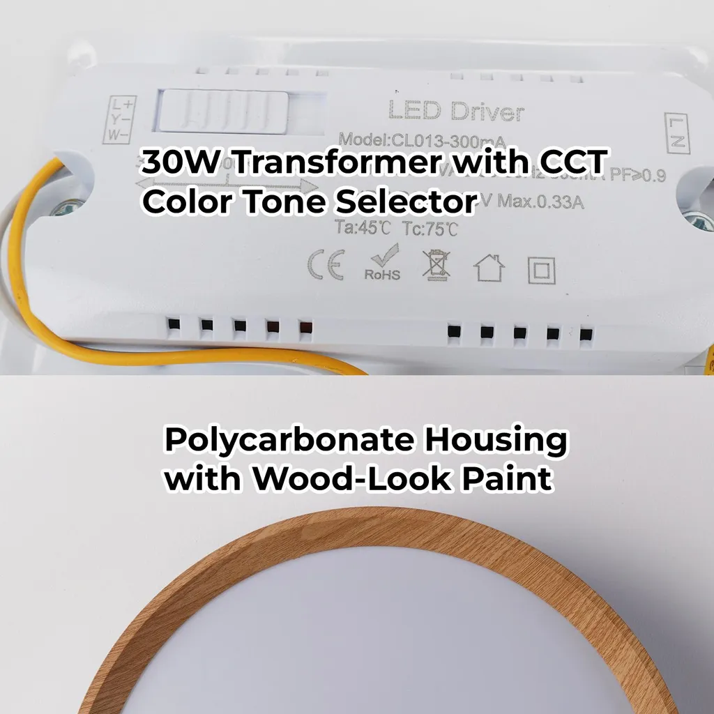Plafonnier LED LUNADA 30W CCT : Éclairage Ajustable Noir et Bois Ø38 - 3