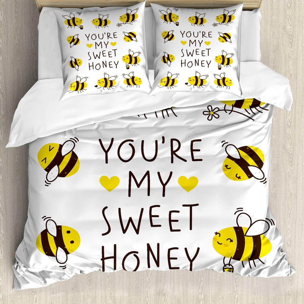ABAKUHAUS Kindergarten Bettbezug Set für Einzelbetten, Love Text and Happy Bees, Milbensicher Allergiker geeignet mit Kissenbezug, 200 cm x 200 cm...