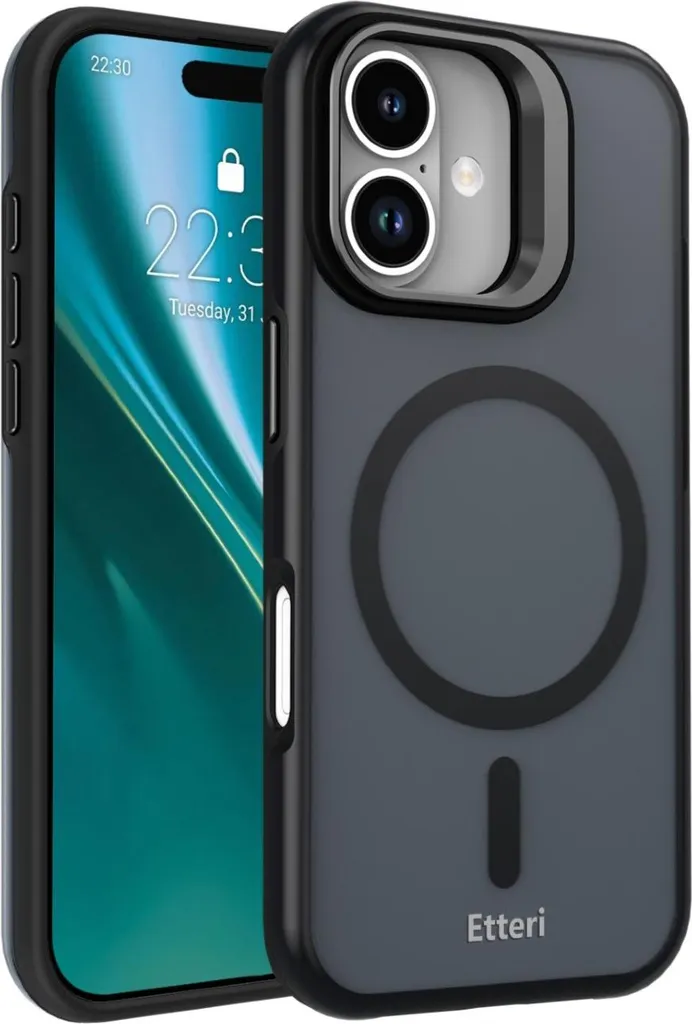 Etteri Morning Fog Nero per iPhone 16 - Cover MagSafe con Kickstand