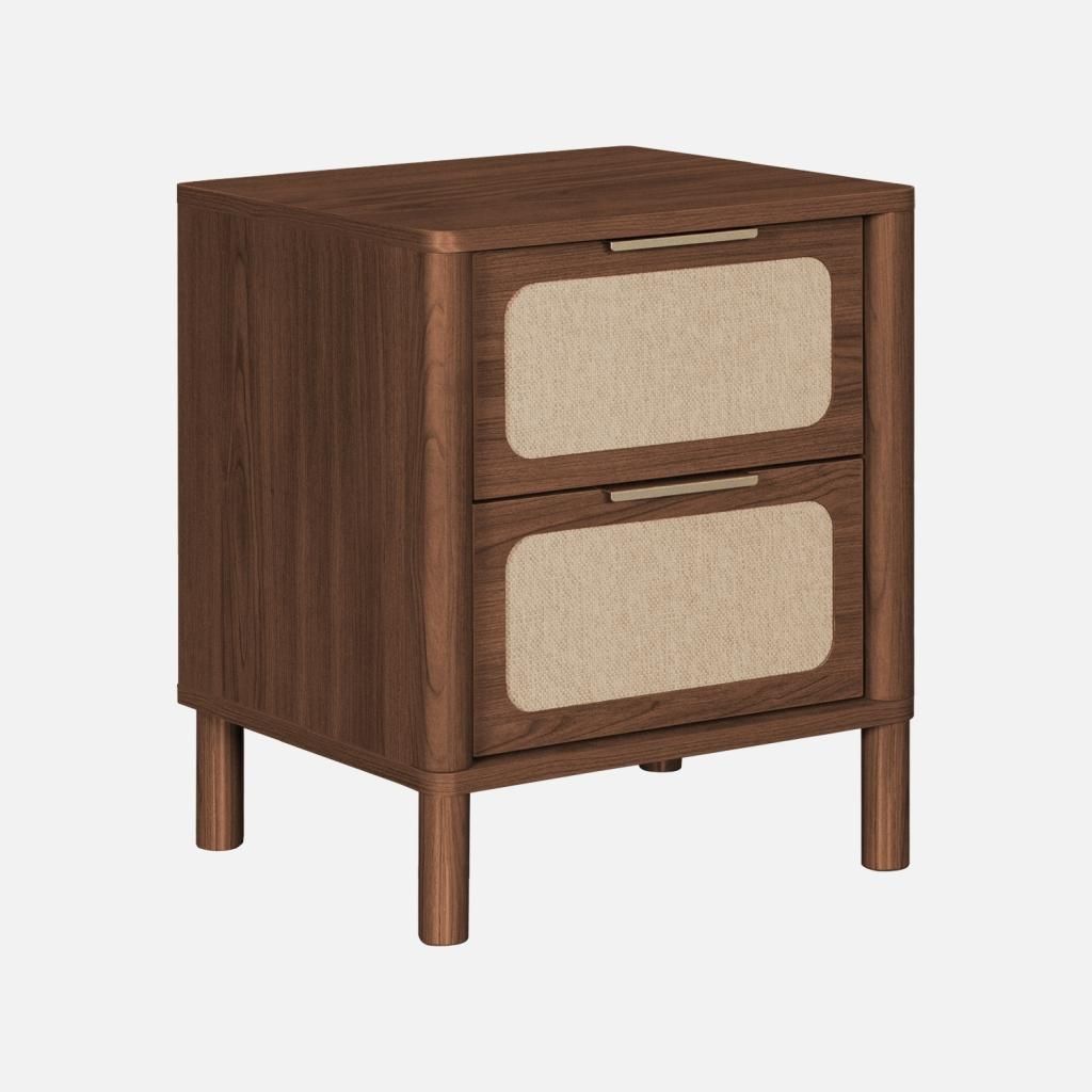 sweeek - Vintage Nachttisch mit Holzdekor und Flechtwerk, 2 Produktbild 
