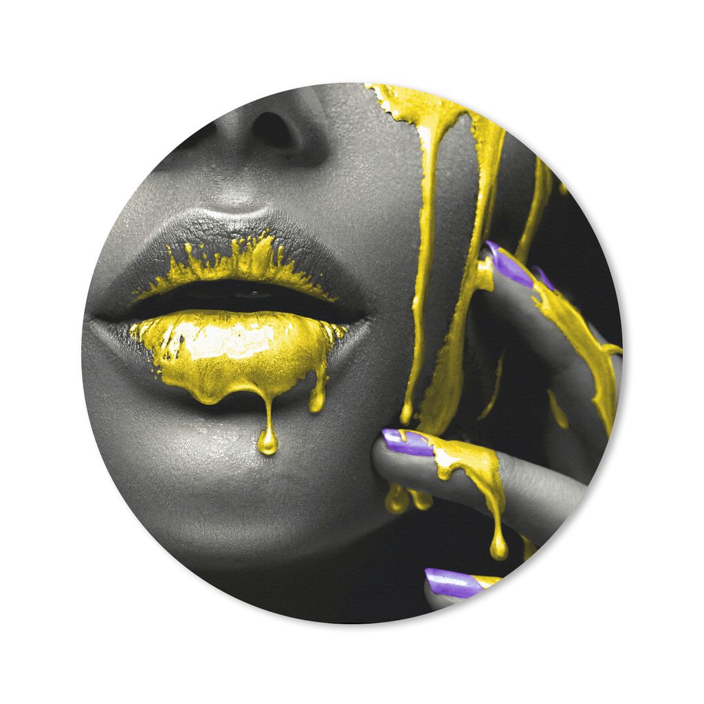 MuchoWow Mauspad Mousepad Lippen - Gelb - Schwarz 50x50 cm - Mousepads - Maus Mat - Pad - Mausunterlage - Vinyl