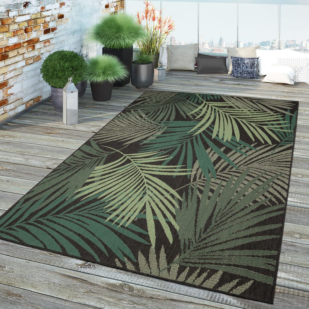 TT Home In-& Outdoor Teppich Wetterfest Balkon Küche Wohnzimmer Palmen Muster Modern Größe 80x150 cm
