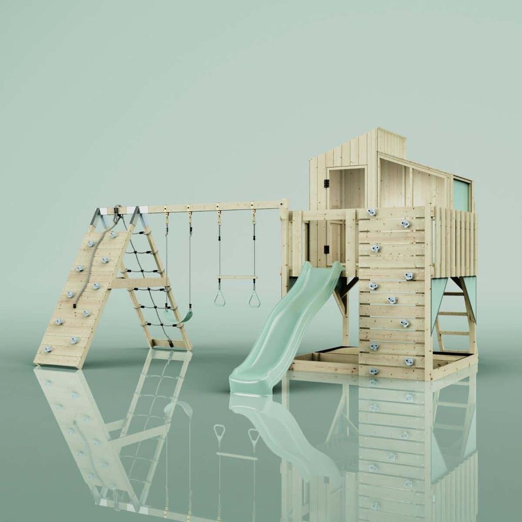 OutdoorToys Spielturm Finn aus Holz in Grün Trapezstange