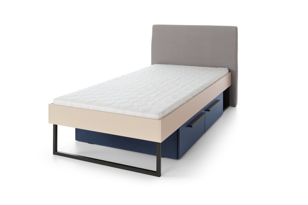 JUGENDBETT SORENTO 12 90/200 in Sandbeige/Geölte Eiche/Royalblau