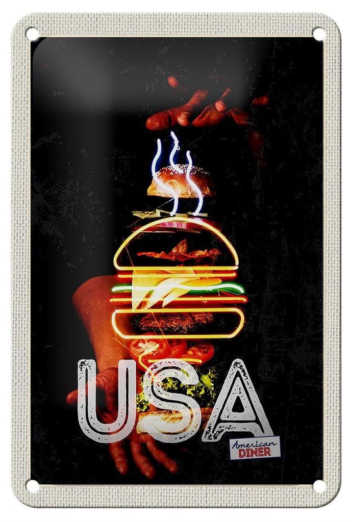 Blechschild Reise 12x18cm Amerika USA American Burger Produktbild 