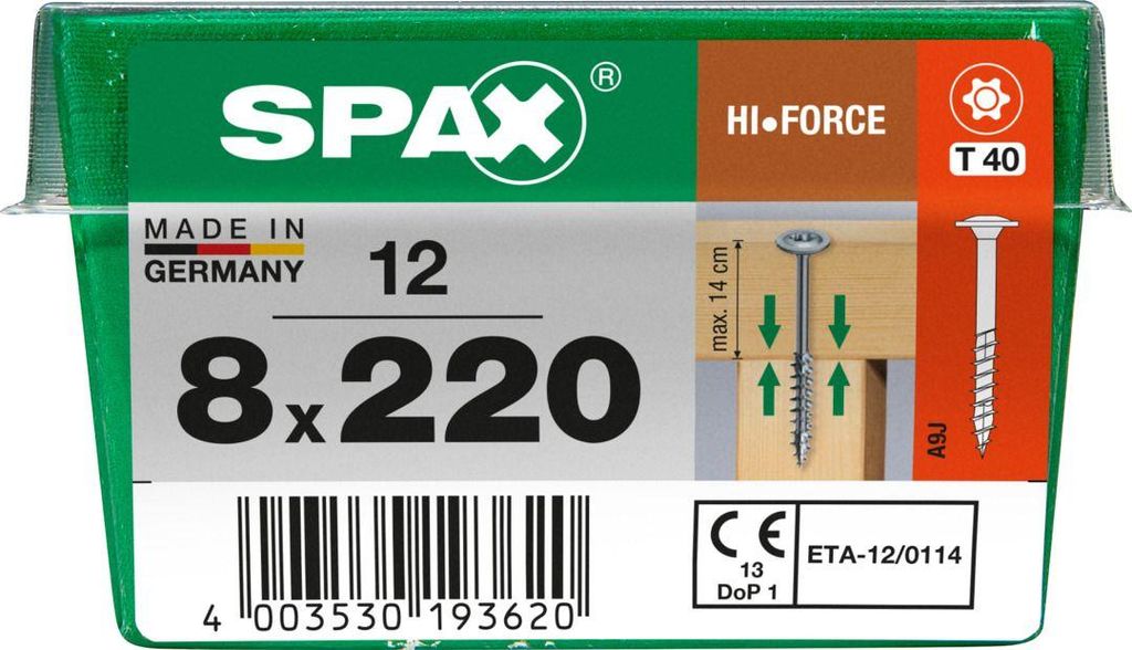 Spax Holzbauschrauben 8.0 x 220 mm TX 40 - 12 Stk.
