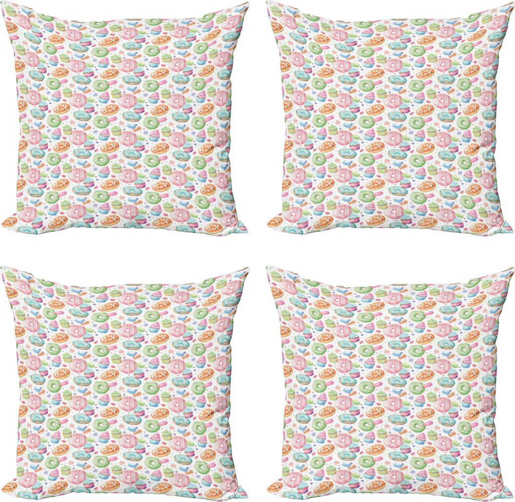 ABAKUHAUS Dessert Kissenbezug Set (4 Stück), Geschlagen gesahnten Muffin, Moderner Doppelseitiger Digitaldruck, 45 cm x 45 cm, Mehrfarbig
