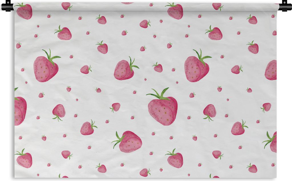 MuchoWow Wandteppich Wandbehang Erdbeere - Obst - Weiß 120x80 cm Tapisserie Dekoration Wandtuch - Wanddekorationen - Wandtücher