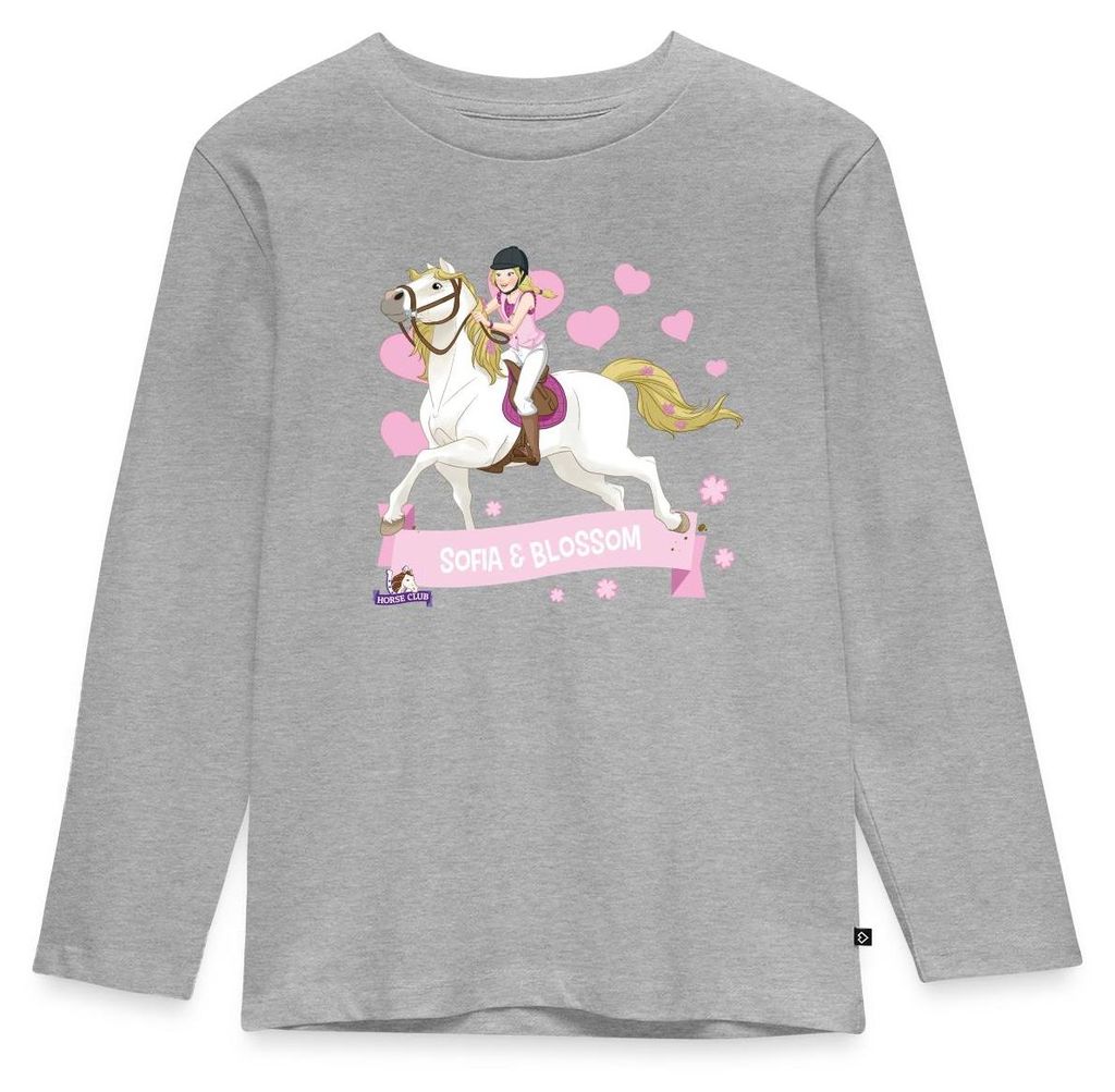 Spreadshirt Schleich Horse Club Sofia & Blossom reiten aus Kinder Premium Langarmshirt, 134/140 (8 Jahre), Grau meliert