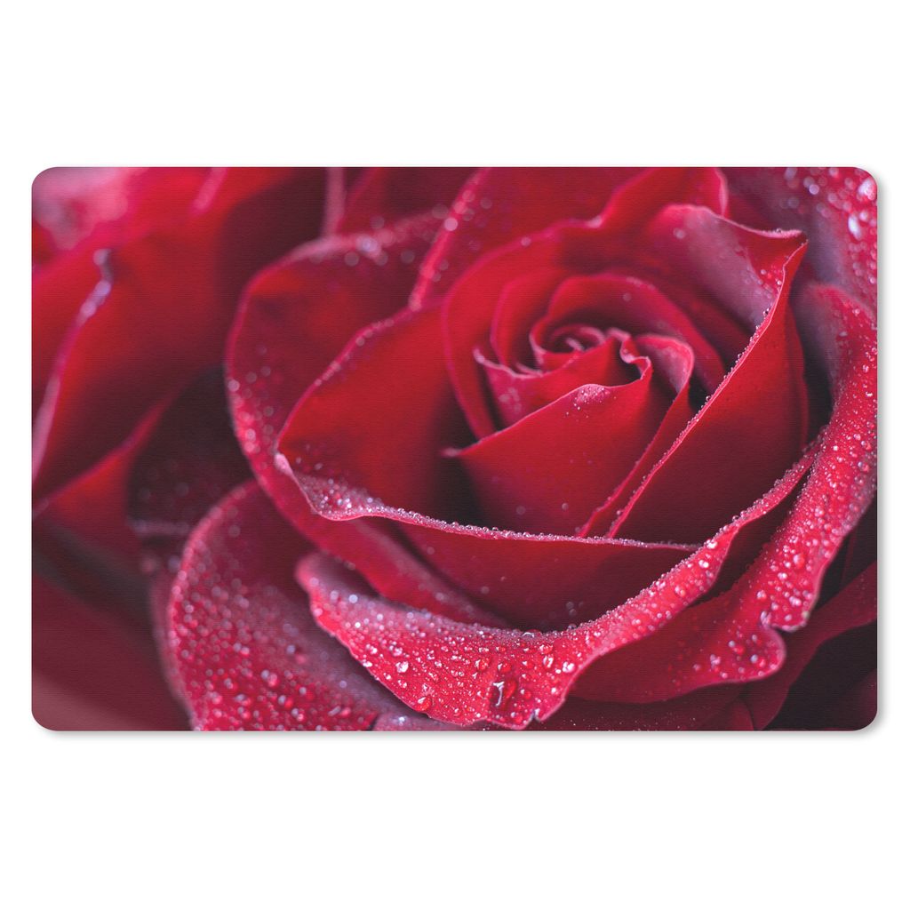 MuchoWow Schreibtischunterlage Rose - Rot - Tropfen 60x40 cm - XXL Mauspad - Großes Mauspad