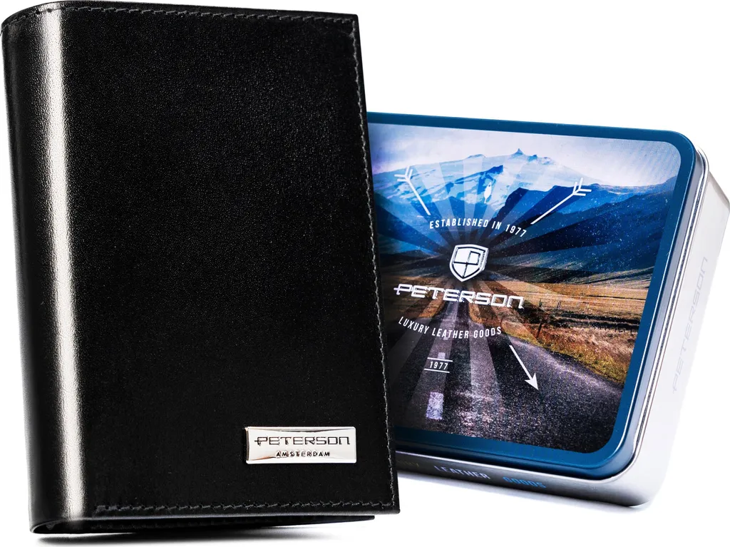 Peterson Portafoglio Grande Uomo RFID Pelle Nera 10x13cm - Sicurezza Totale