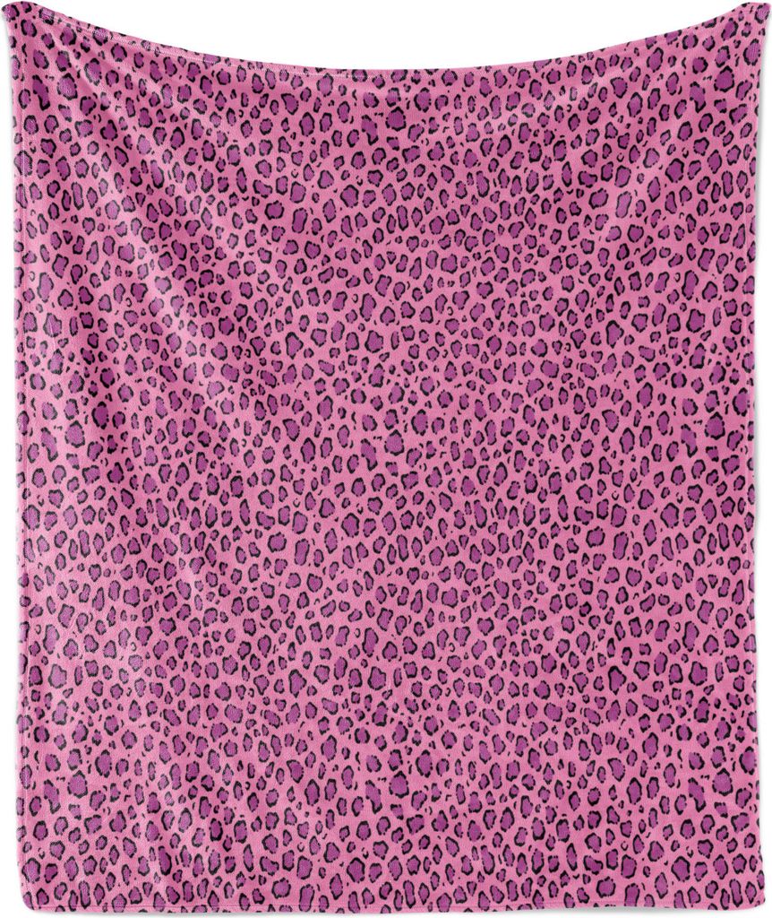 ABAKUHAUS Safari Weich Flanell Fleece Decke, Zusammensetzung von Leopard-Haut-Spots Hand gezeichnet wie Pinkish Verunstaltungen, 175 x 230 cm, Pink...