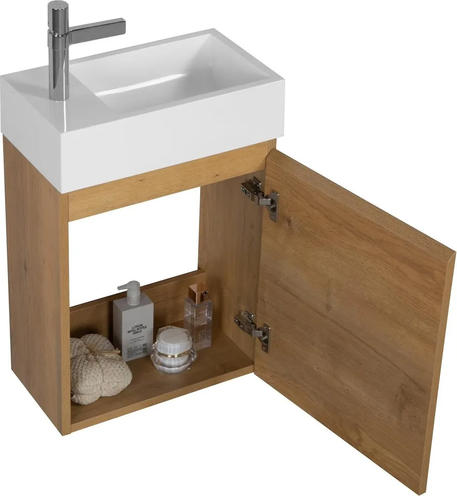 Meuble sous vasque chêne 40 cm avec lave-main et porte fermeture douce