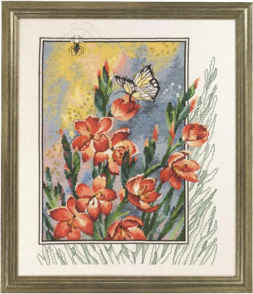 Tableau à broder point de croix compté Motif Fleurs et Araignée Permin