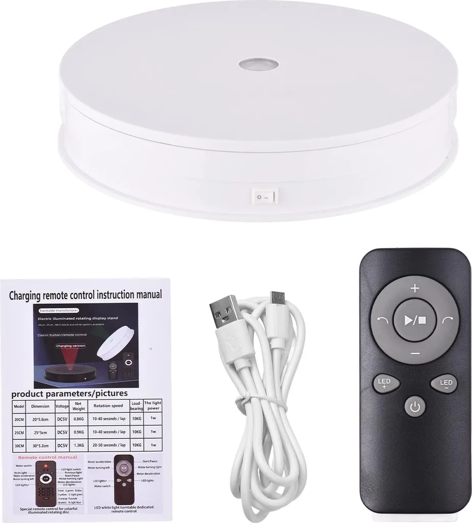 Support de présentation rotatif électrique 360° blanc LED 25 cm - 2