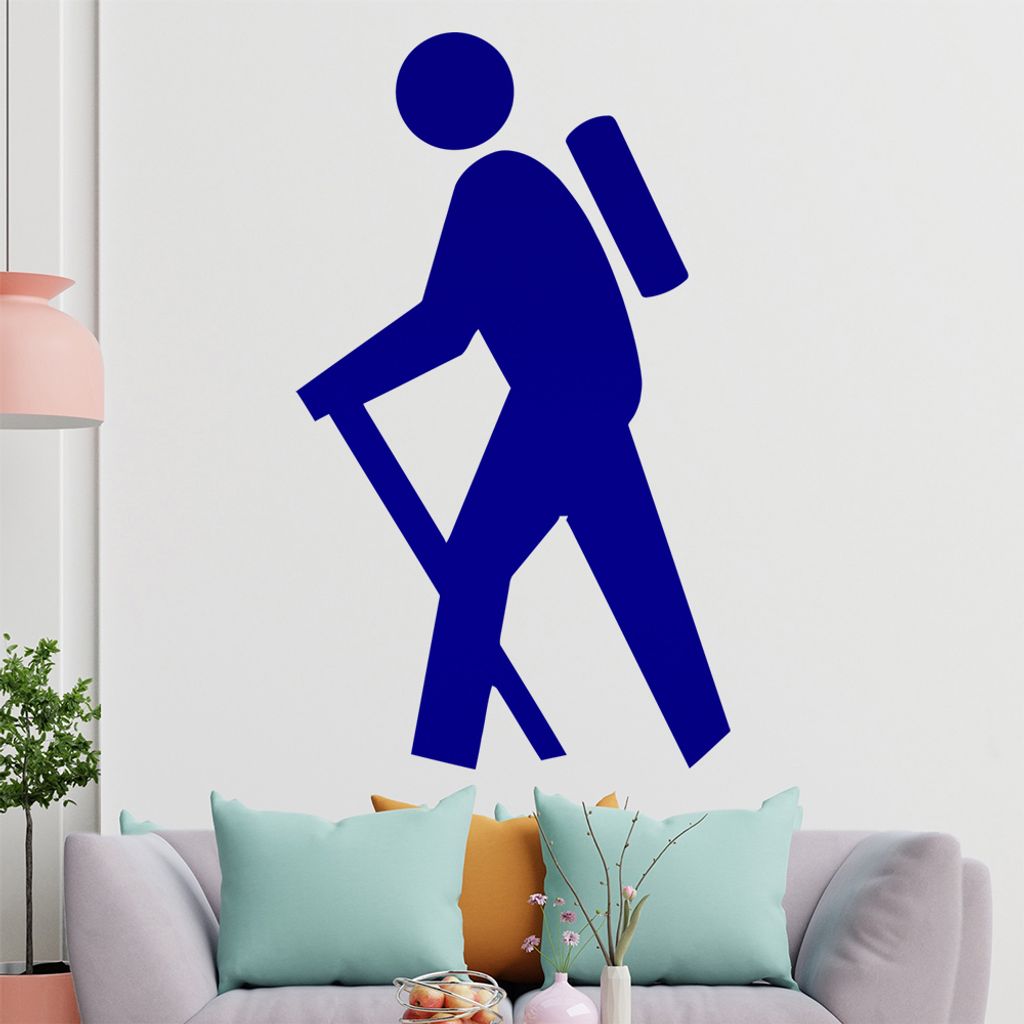 KIWISTAR Wanderer - Wanderstock Rucksack Berge Urlaub Trip Wandtattoo in 6 Größen - Wandaufkleber Wall Sticker - Dekoration, Küche, Wohnzimmer, ...