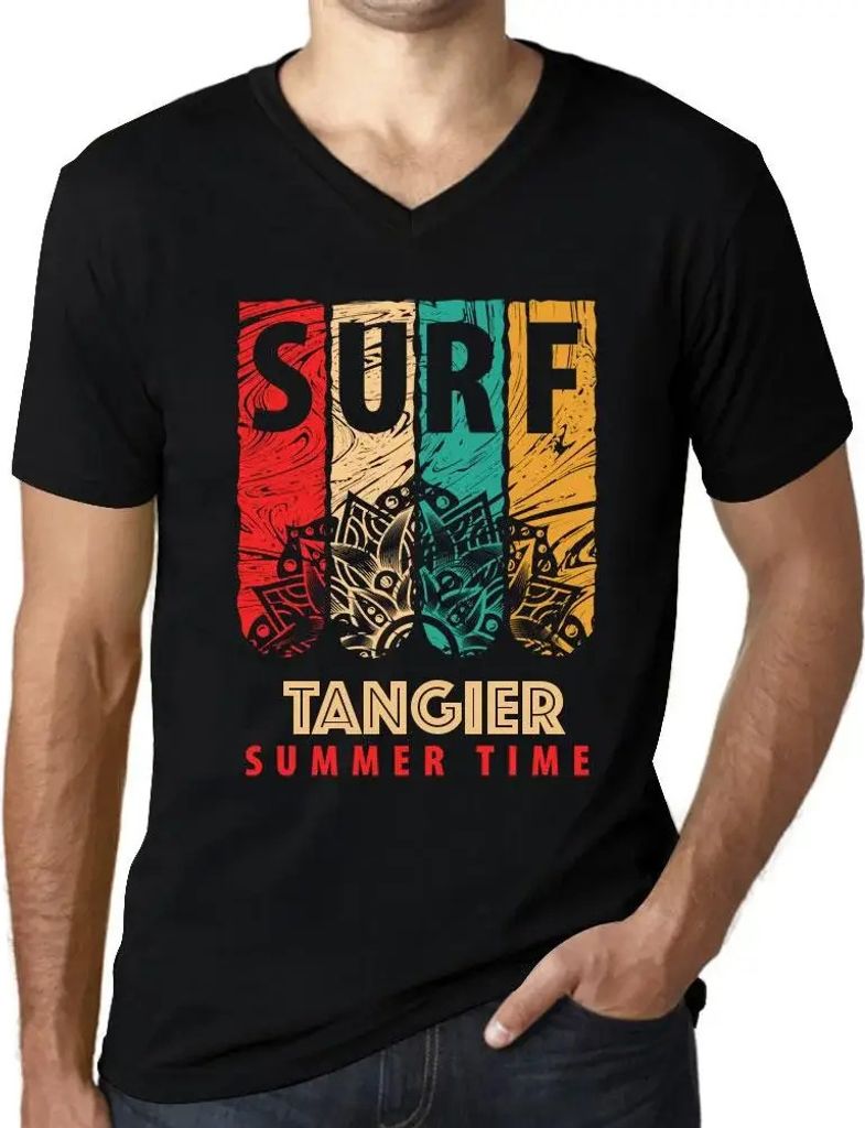 Herren Grafik T-Shirt V-Ausschnitt Sommerliches Surfen in Tanger – Summer Time Surf In Tangier – Öko-Verantwortlich Vintage Jahrgang Kurzarm L...