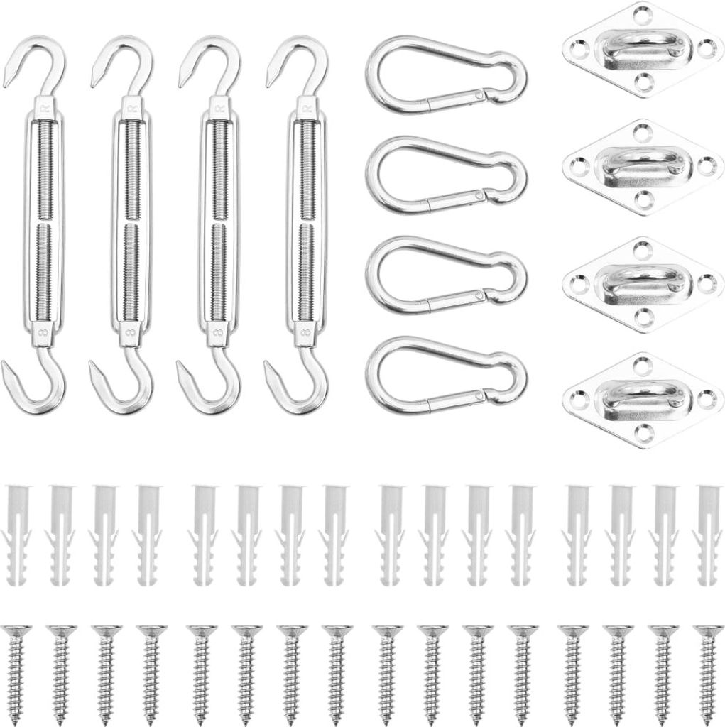 12-tlg. Sonnensegel Zubehör-Set Edelstahl