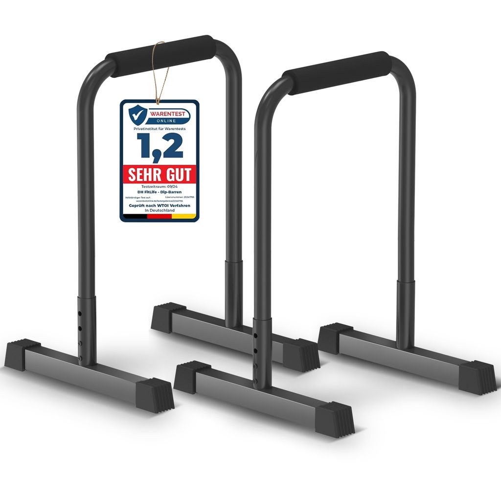 DH FitLife Dip Barren Bars verstellbar 80-90cm - Dip-Station für Calisthenics & Krafttraining, Indoor/Outdoor, stabil & sicher
