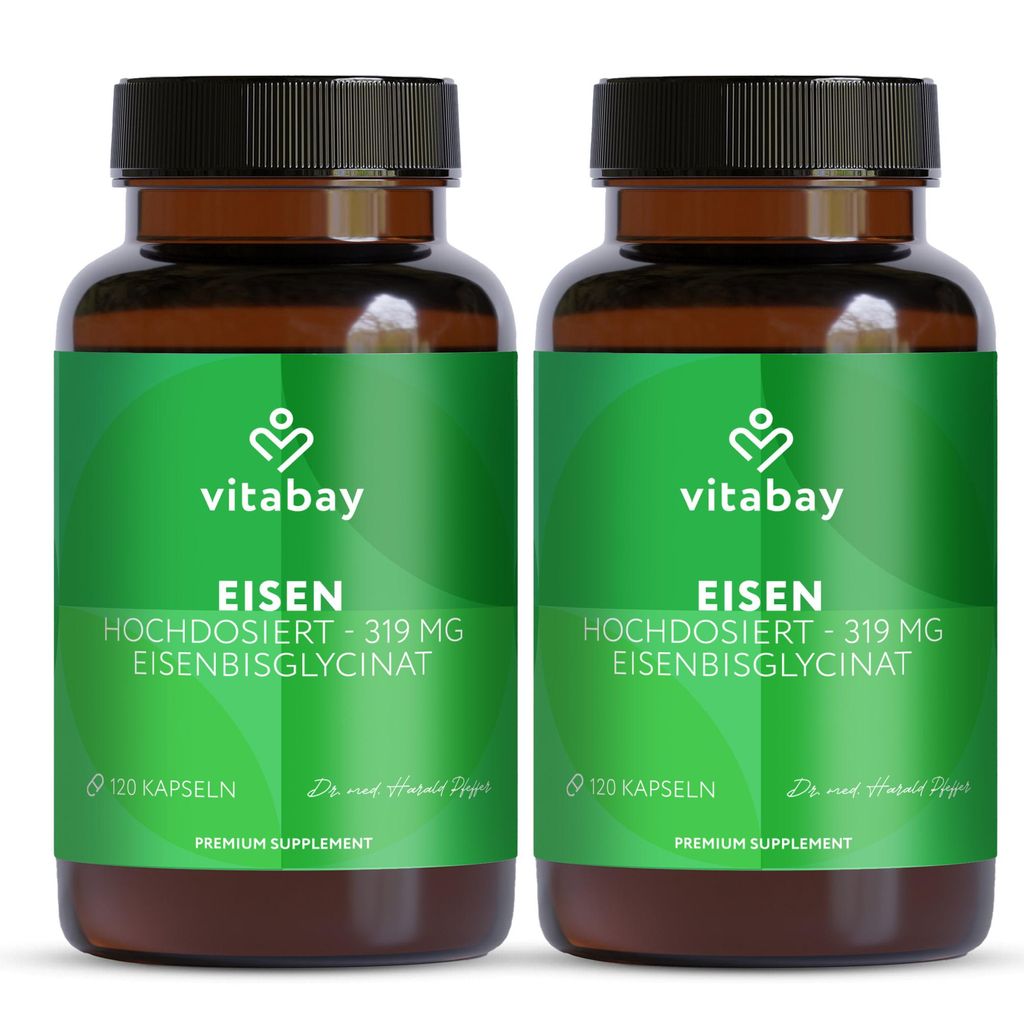 Vitabay Eisen 319 mg - 240 vegane Kapseln mit Eisenbisglycinat - 2er Pack - Hochdosiertes Eisenpräparat - Vorrat für 8 Monate