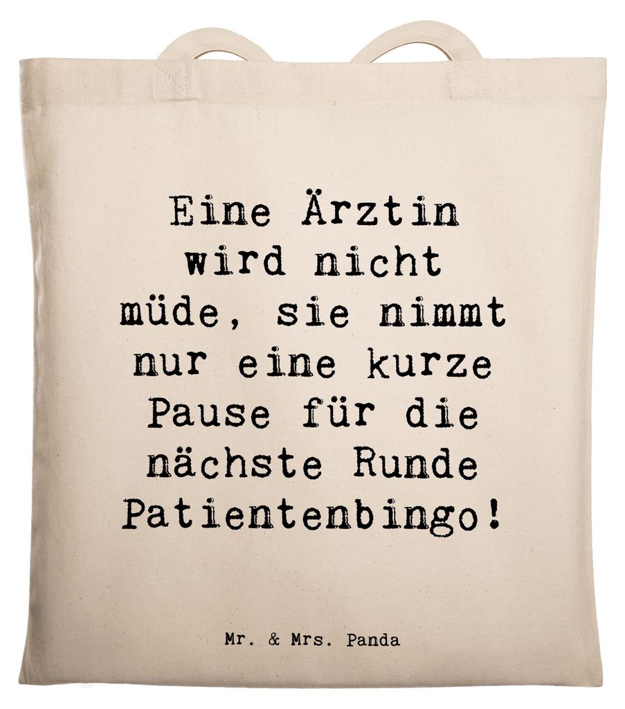 Mr. & Mrs. Panda Tote Bag Spruch Ärztin Pause - Transparent - Geschenk, Beruf, Stoffbeutel, canvas tasche, Geschenke für Berufstätige, Diagnose,...