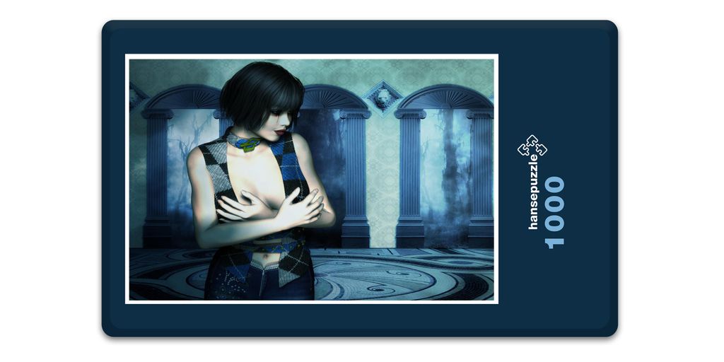 hansepuzzle 15218 - Frau in Blau Puzzle, 1000 Teile, Mode, 60,0 x 46,0cm mit hochwertiger Aufbewahrung, Kartonbox und wiederverschließbarem Beutel