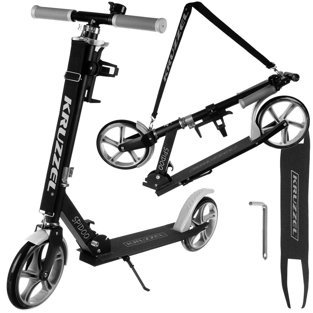 KRUZZEL Roller Kinder Klappbar ab 8 Jahren 200-mm-Räder - Höhenverstellbar Lenkrad 87–92–98 cm -Scooter mit Fußbremse und Flaschenhalter