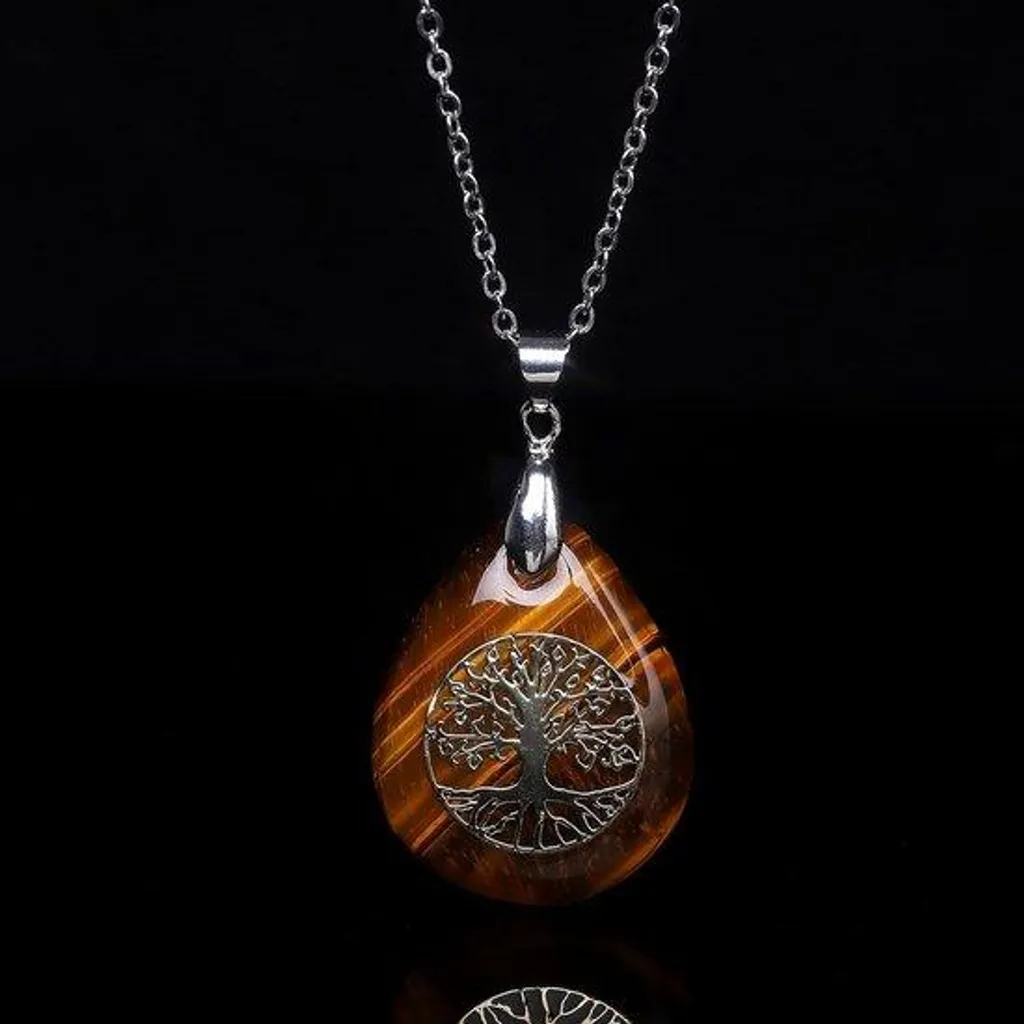 Collier Arbre de vie œil-de-tigre pour accessoiriser une tenue chic