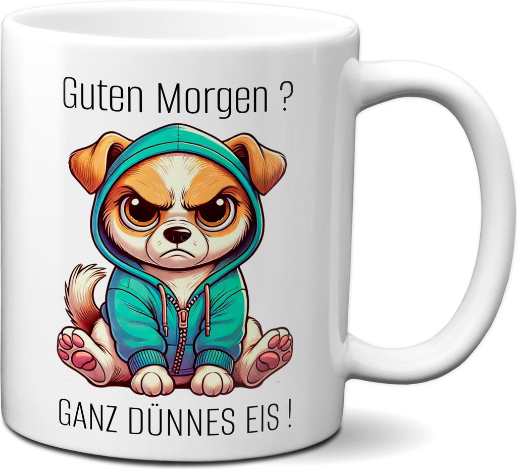TassenKing - Tasse mit Spruch lustig Hund Morgenmuffel Witz Geschenkidee Kaffeetasse Humor Geschenk für Verschlafen Kaffeebecher Witz Becher (weiß)