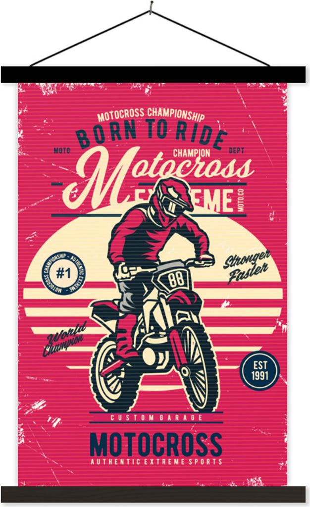 MuchoWow Textilposter Motocross - Vintage - Angebot 60x90 cm mit schwarzem Rahmen - Poster Wohnzimmer
