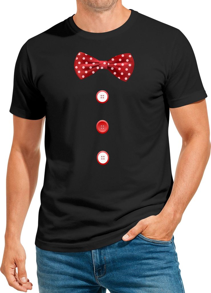 Herren T-Shirt Fliege Knöpfe Schleife Clown Fasching Fastnacht Karneval Kostüm Moonworks