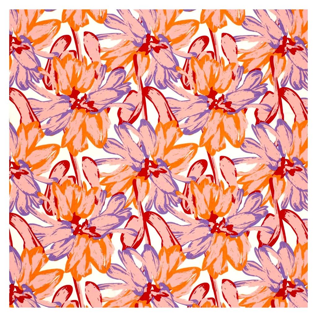 Bedruckte Viskose Meterware - luftiger Viskosestoff mit Blumenmuster - fließender Blusenstoff in abstrakter Optik - 100, Farbe: 019 rosa Blumen w...