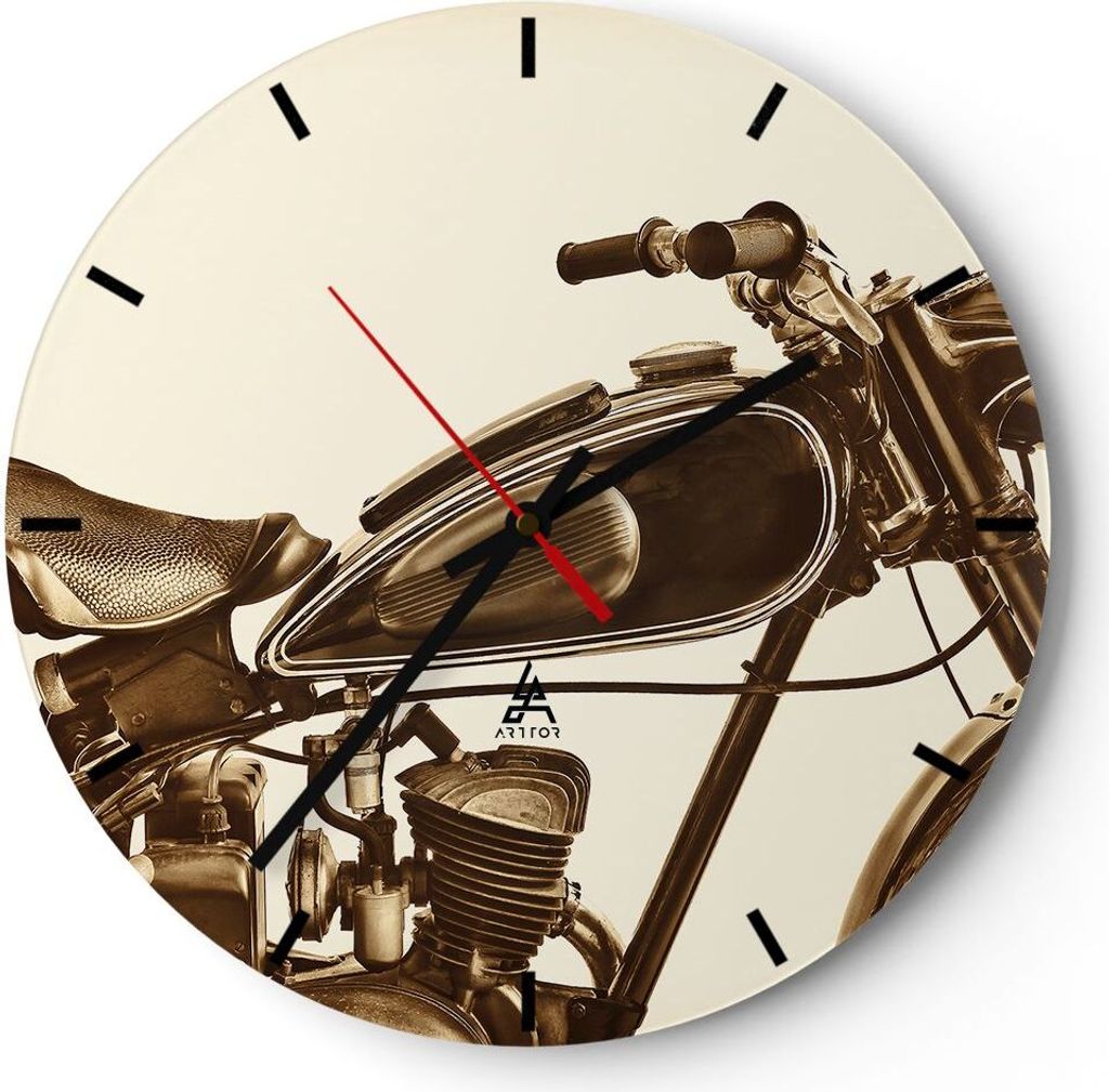 Wanduhr - Rund - Glasuhr - motor retro - 40x40cm - Produktbild 