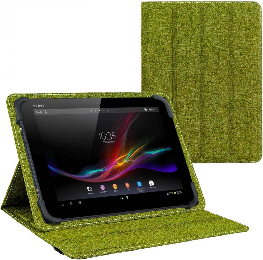 eFabrik Schutztasche für Sony Xperia Z4 Tablet 10.1 Zoll Wendehülle Tasche Case Cover türkis-grün und grau Leinen