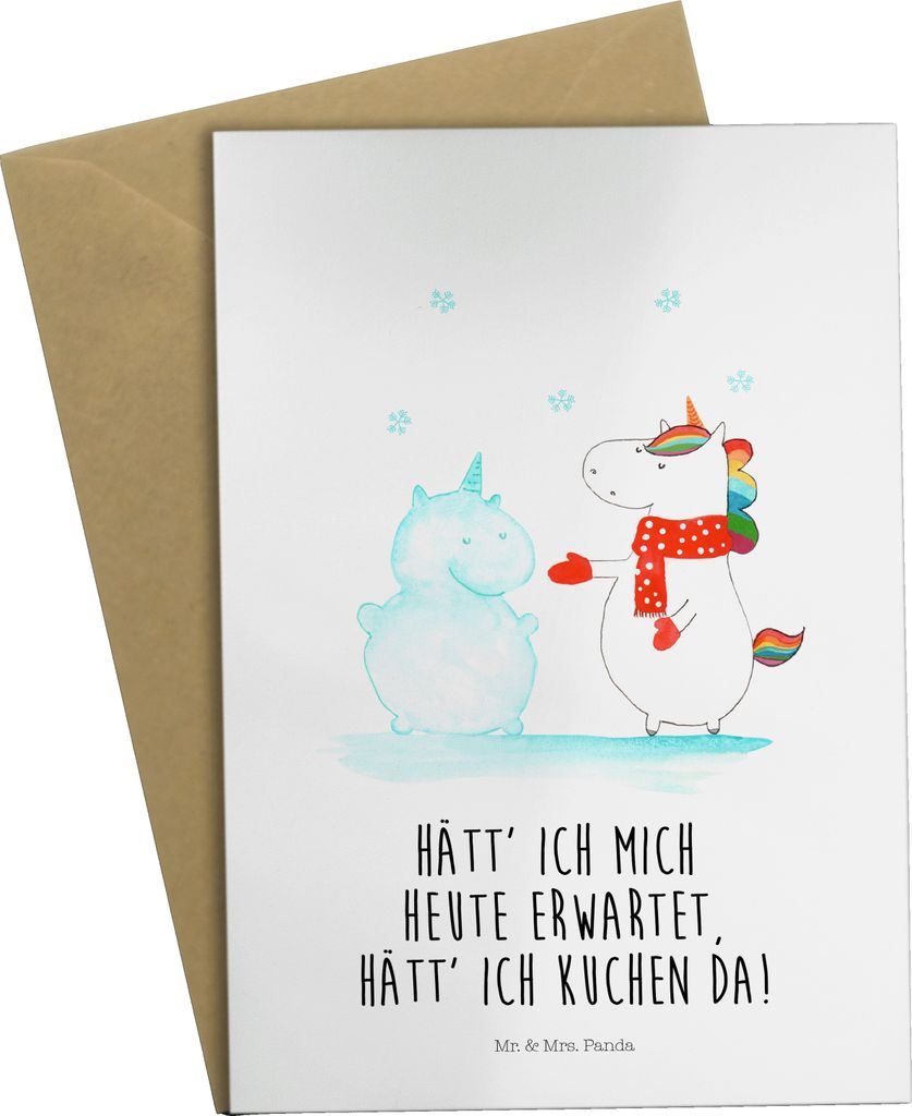 Mr. & Mrs. Panda Klappkarte Einhorn Schneemann - Weiß - Geschenk, Unicorn, osterkarte, weihnachtskarten, Beileidskarte, Schnee, valentinstagskarte...
