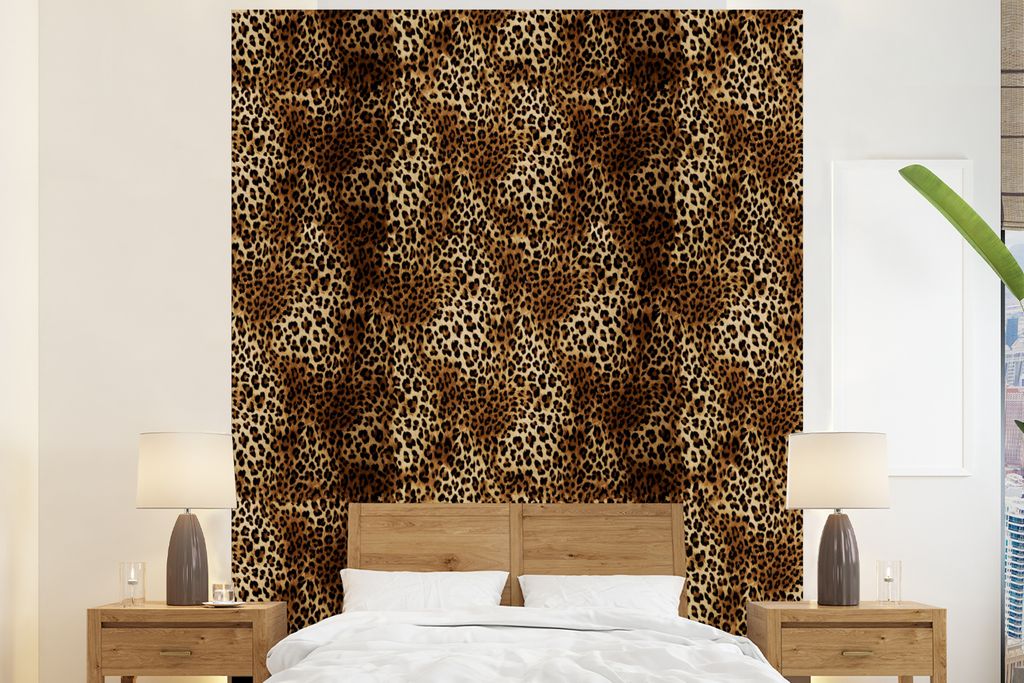 MuchoWow Fototapete für Wohnzimmer oder Schlafzimmer Wandtapete Vinyl Motivtapete Leopard - Muster - Tiere - 195x240 cm - Gemusterte
