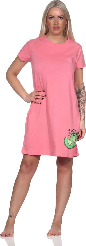Normann Damen kurzarm Nachthemd Sleepshirt mit Kiwi als Motiv ; pink , 36