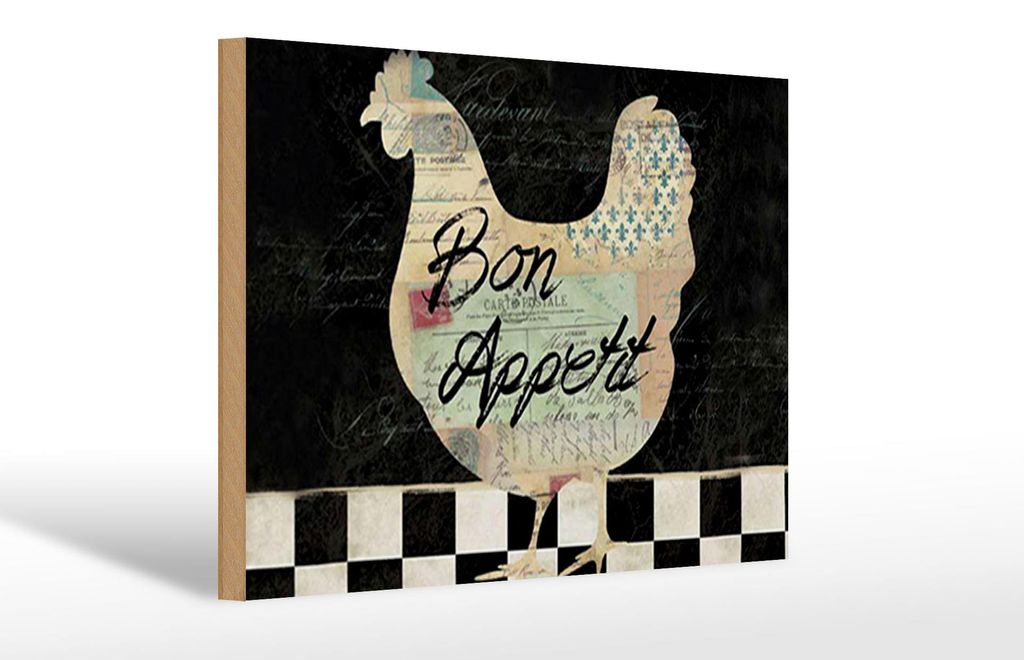 Holzschild Spruch 30x20cm Huhn Hühner Bon Appetit