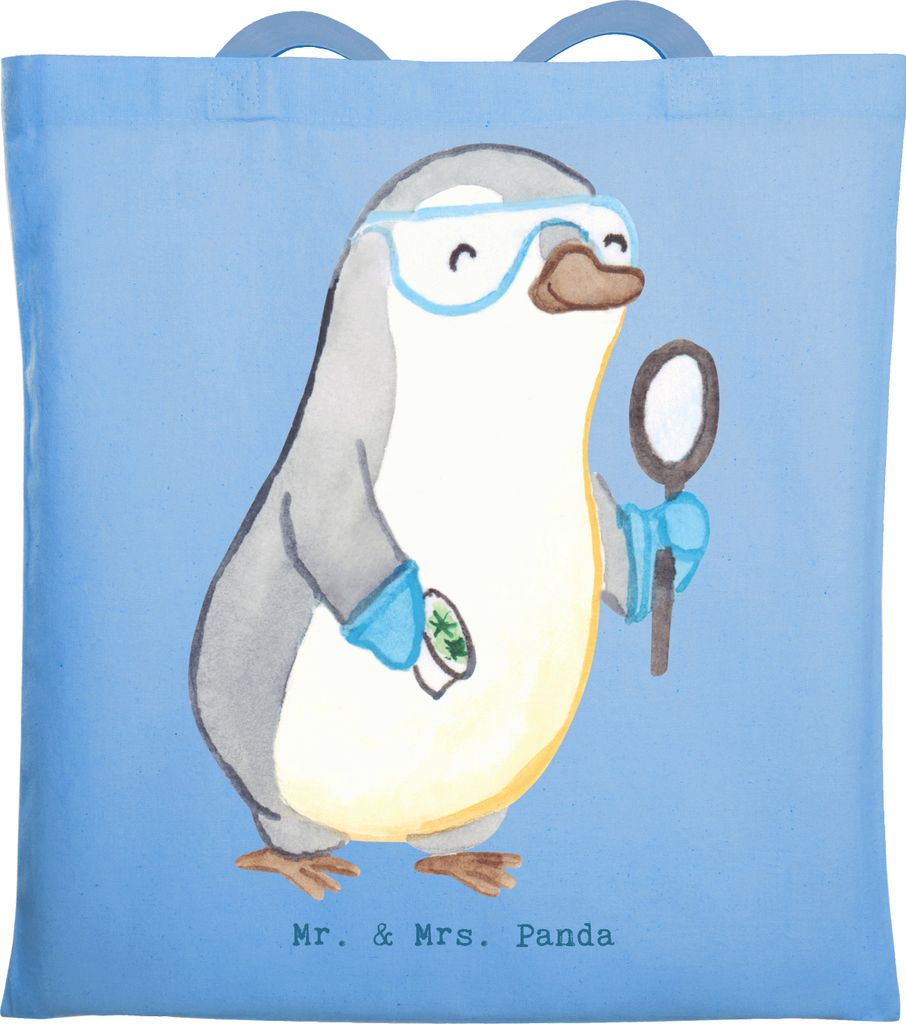 Mr. & Mrs. Panda Tote Bag Mikrobiologe Herz - Sky Blue - Geschenk, Tasche, Jutebeutel, Shopping, Forschung, Stoffbeutel, Naturwissenschaftler, Labo...