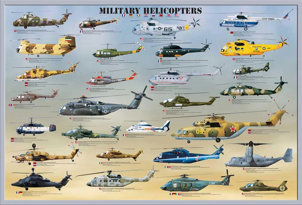 Poster Éducatif Hélicoptères de Combat et Cadre Argenté Shinsuke Maxi